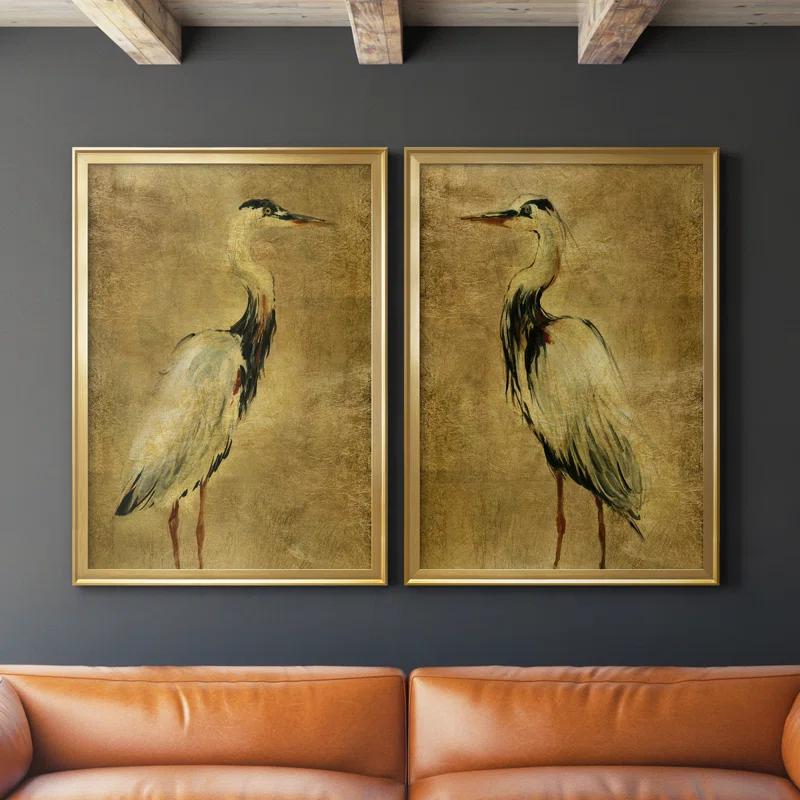Beachcrest Home™ " Gold Crane At Dusk I " 2 - Pieces Painting Print