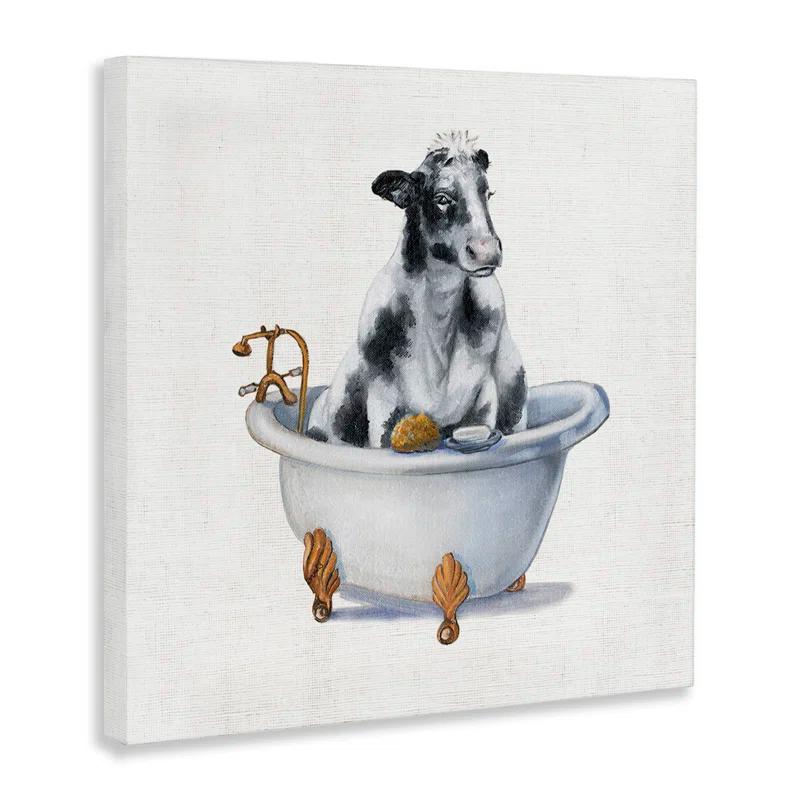 Stupell Industries Dairy Cow in Bathtub Country Farm Animal by Donna Brooks - Painting on Canvas