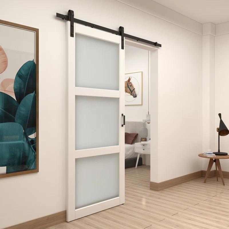 Calhome 36'' x 84'' Solid + Manufactured Wood Glass with Installation Hardware Kit Barn Door