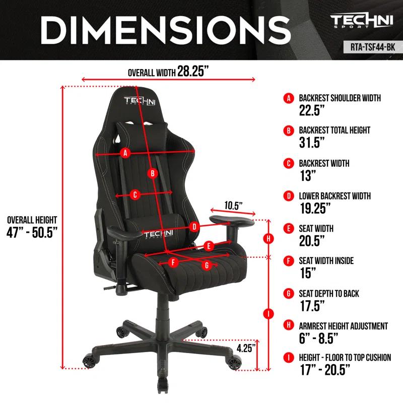 Techni Sport Techni Sport Adjustable Reclining Ergonomic Swiveling PC & Racing Game Chair in Black