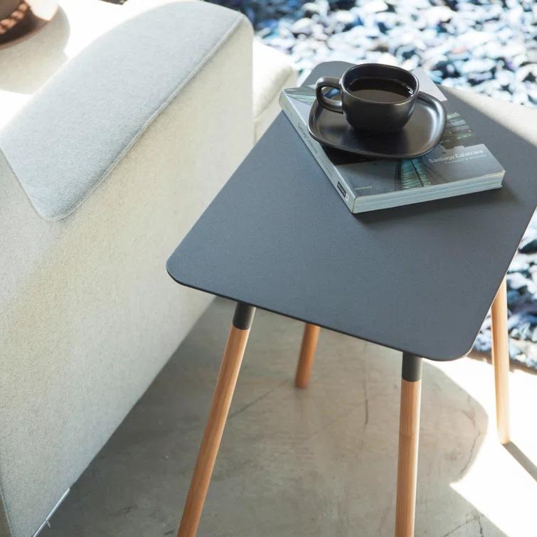 Yamazaki Home Modern Rectangular Side Table For Living Room Or Small Bedside Steel + Wood End Table