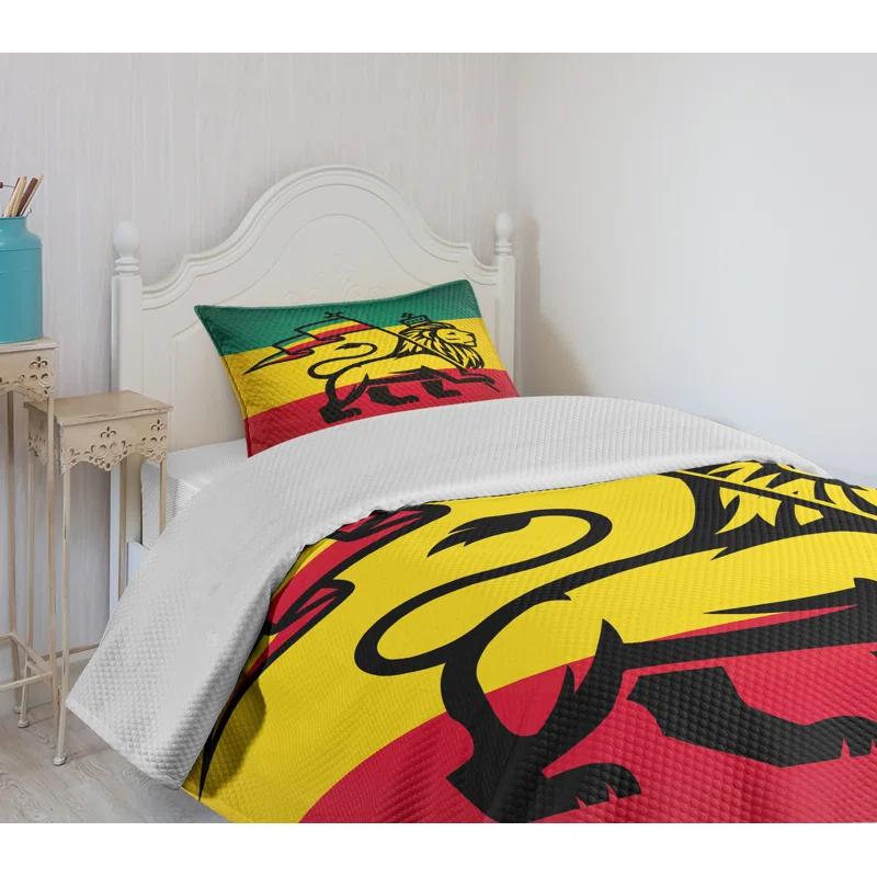 Ambesonne Ambesonne Rasta Bedspread Set Cultural Lion Rastafari Flag Yellow and Black