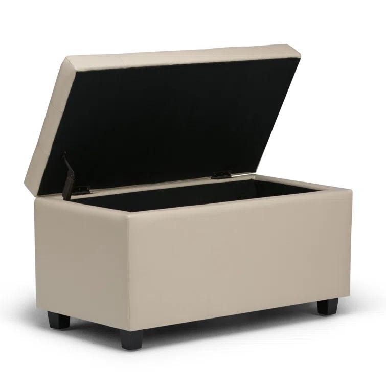 Simpli Home Cosmopolitan 34"W Upholstered Storage Ottoman with Tufted Design and Large Interior Storage