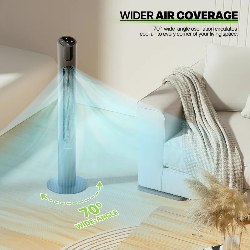 Bring Home Furniture 70° Oscillating Tower Fan with 8 Speed Settings 4 Modes LED Display Remote Control 12H Timer and Bladeless Design for Quiet Cooling in Bedroom or Home
