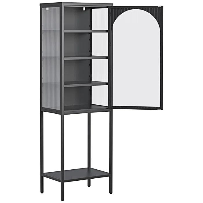 wendeway Metal Glass Door Display Storage Cabinet - 5-Tier Cube Bookshelf Storage Cabinet With 3 Adjustable Shelves For Kitchen | Wayfair