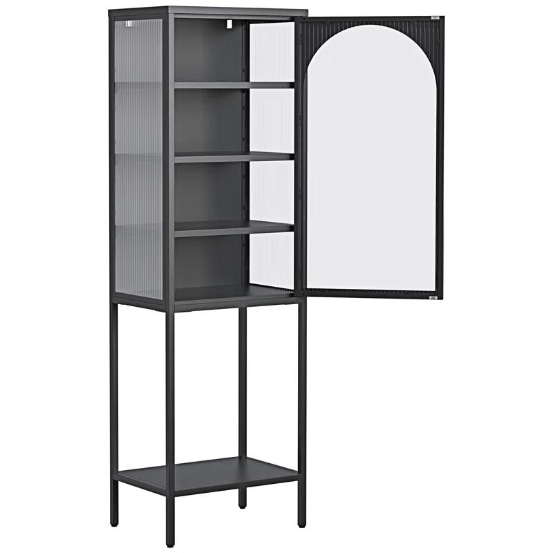 wendeway Metal Glass Door Display Storage Cabinet - 5-Tier Cube Bookshelf Storage Cabinet With 3 Adjustable Shelves For Kitchen | Wayfair