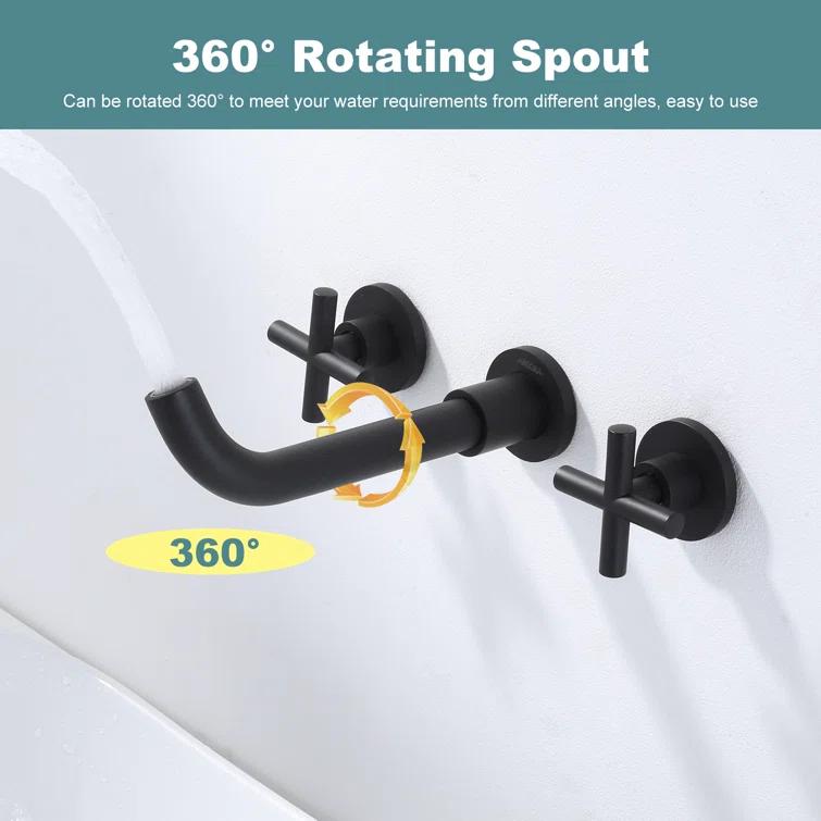 2-Handle 3-Hole Wall Mounted Roman Tub Faucet With 360° Swivel Spout