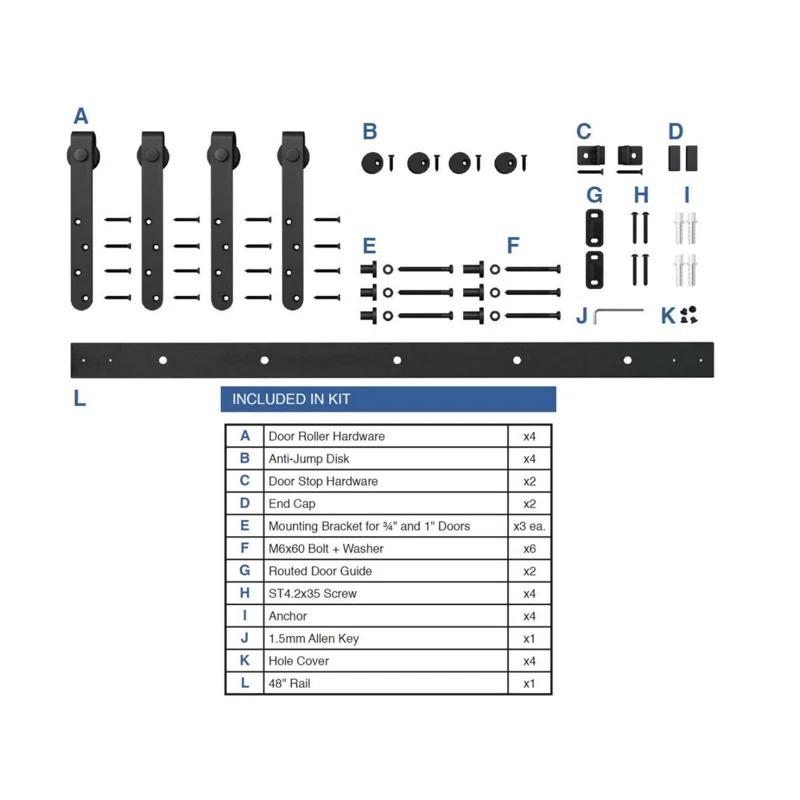 American Pro Decor Solid Steel Mini Sliding Rolling Barn Door Hardware Kit for Double Wood Doors