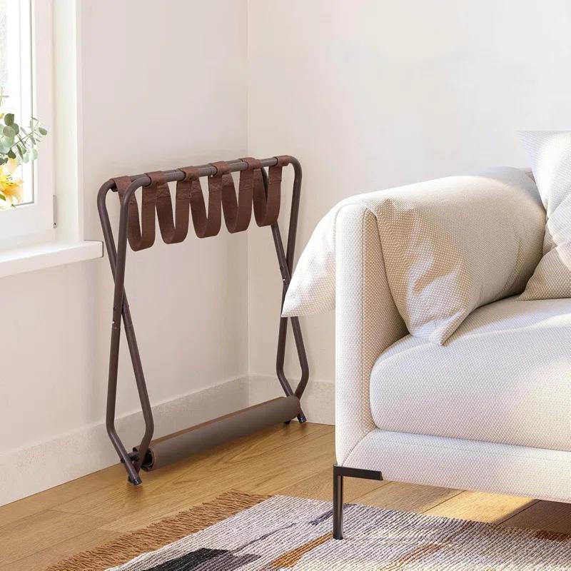 MEBROT Set Of 2, Foldable Suitcase Stands For Guest Room, Metal Luggage Holder With Storage Shelf For Bedroom, Hotel, Easy Assemble