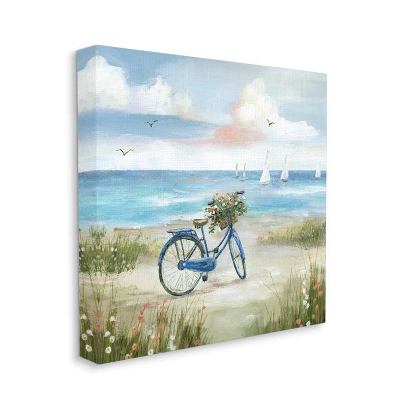 Stupell Industries " Peaceful Bicycle Flower Basket Scenic Ocean Sailboats " by Nan Painting Print