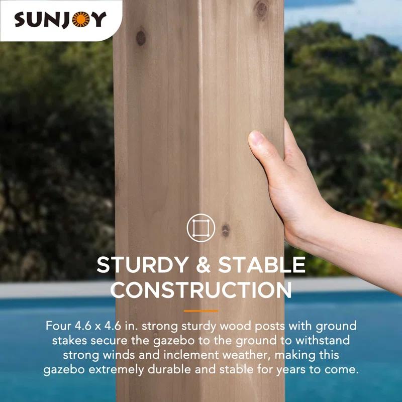 Sunjoy Sunjoy Hardtop Gazebo 13 x 15 ft. Standard Cedar Framed Wood Gazebo, Outdoor Patio Gazebo