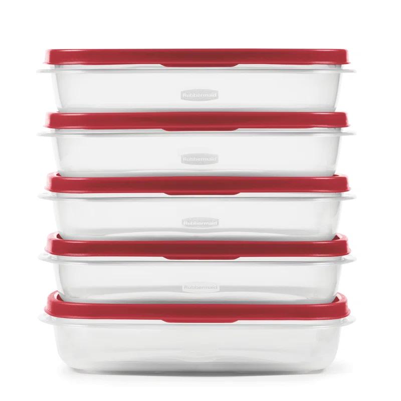 Red BPA-Free Plastic Meal Prep Containers Set, 5-Pack