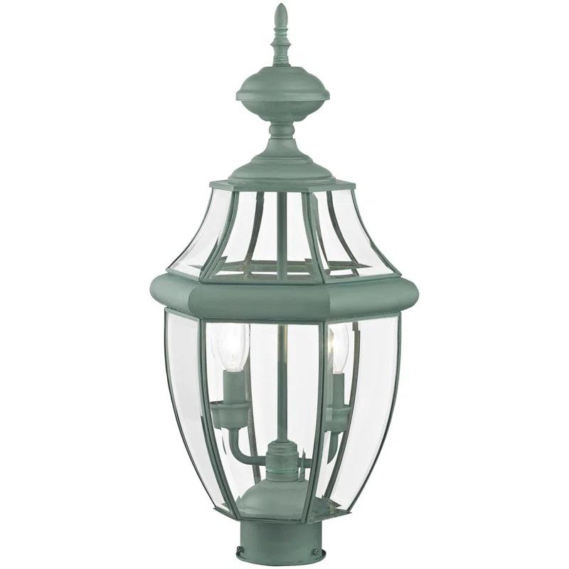 Lighting Lumens 2 Light Verdigris Outdoor Post Lantern Pendant - Clear Beveled Glass Shade