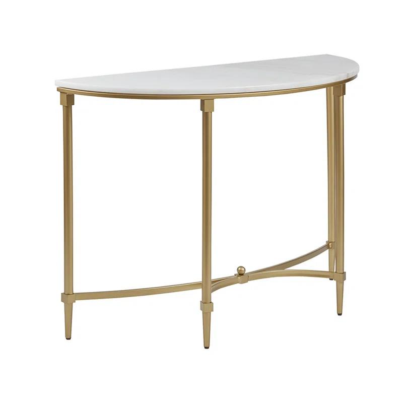 Bordeaux Marble Top Half-Moon Gold Metal Console Table