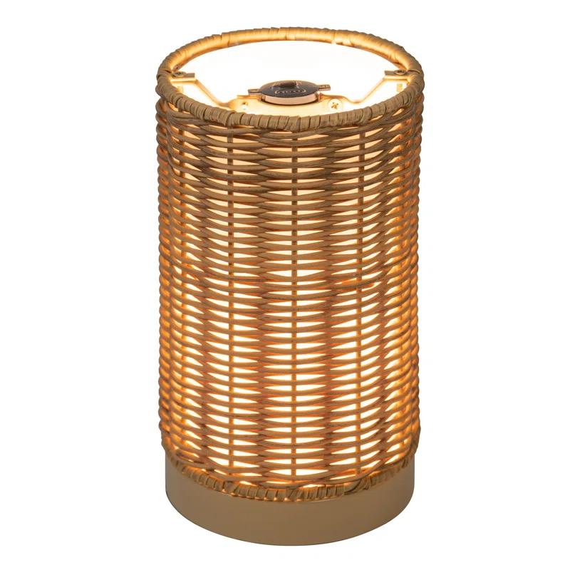 Kouboo All Weather Wicker Indoor/Outdoor Rechargeable LED Drum Table Lamp, Natural Color