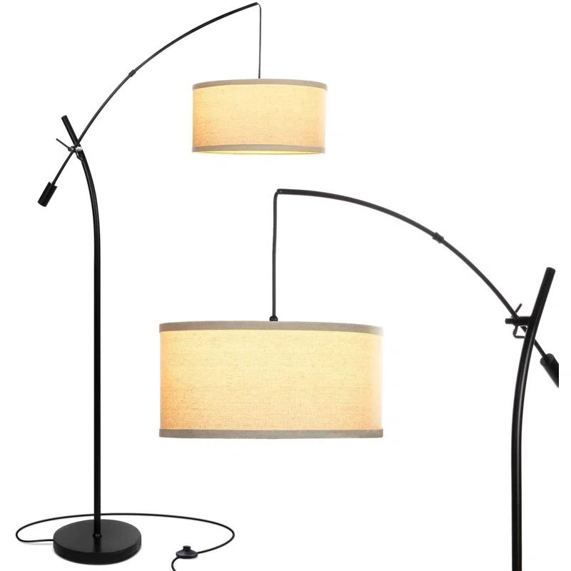Brightech Grayson 84 in. Mid-Century Modern Height-Adjustable LED Arched Floor Lamp with Beige Fabric Drum Shade
