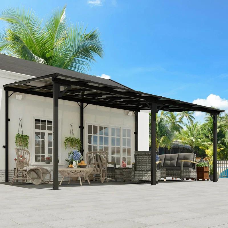 MEISSALIVVE Gazebo, Wall Mounted Gazebo, Lean To Metal Awnings Gazebos, Gazebo Pergola With Sloped Roof, Outdoor Patio Gazebo Awning For Backyard, Deck