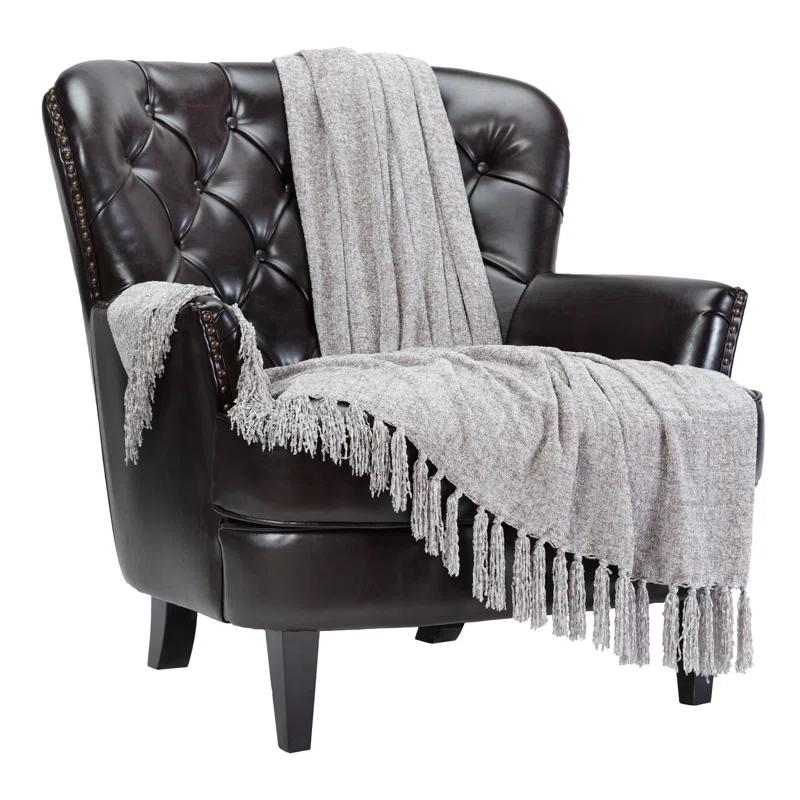 Chanasya Textured Knit Throw Blanket with Tassels - 50" x 65” - Taupe