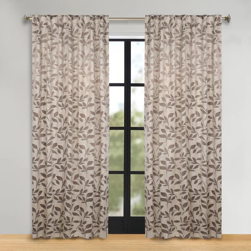 Superior Leaves Machine Washable Room Darkening Blackout Curtains With Back Tabs by Superior (Set of 2)