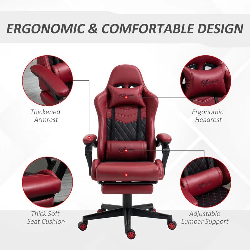 BEST CHOICE APPLIANCES LLC Racing Gaming Chair Diamond PU Leather Office Gamer Chair High Back Swivel Recliner With Footrest