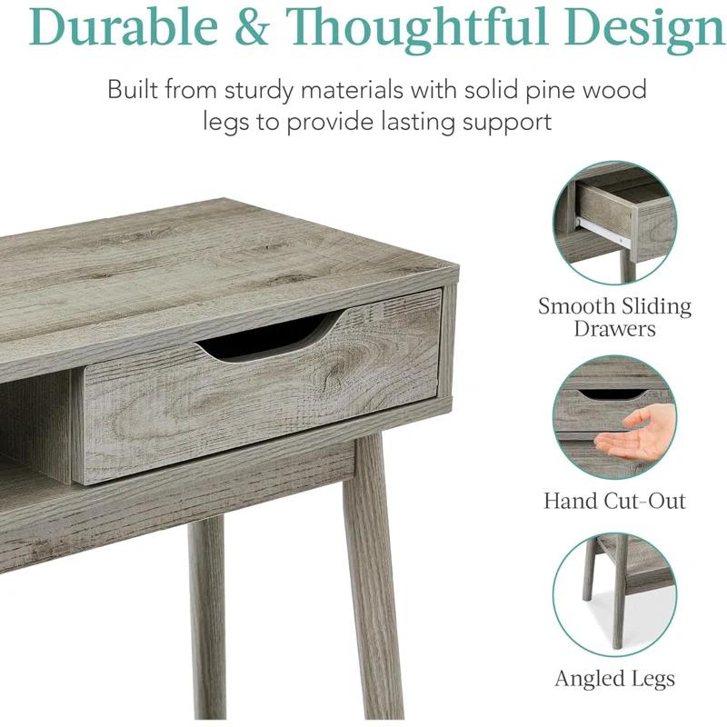 George Oliver Mid-Century Modern Console Table, Sofa Table, Accent Furniture For Hallway, Living Room, Entryway Foyer Space-Saving W/Cubby, Drawer, Lower Storage Shelf - Gray Oak