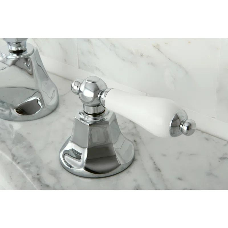 Kingston Brass Metropolitan Two-Handle 3-Hole Deck Mount Widespread Bathroom Faucet with Brass Pop-Up Drain