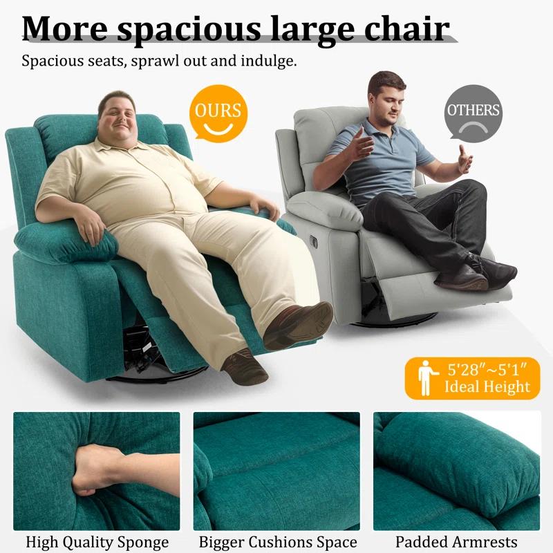 Ebern Designs Ellisse Recliner Chair, Wide Rocker Chair, Rocking Chair with Massage and Heat, 360°Swivel Rocking Chairs, Oversized Recliner for Adult