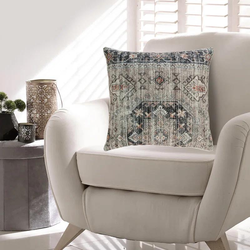 Benjara Throw Pillow Set Of 4, 20 Inch, Polyester, Medallion Print, Brown, Gray (Set of 4)