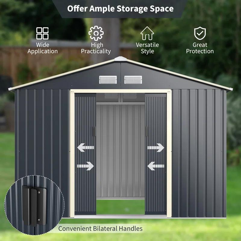 Costway 9.1 ft. W x 6.3 ft. D Metal Storage Shed