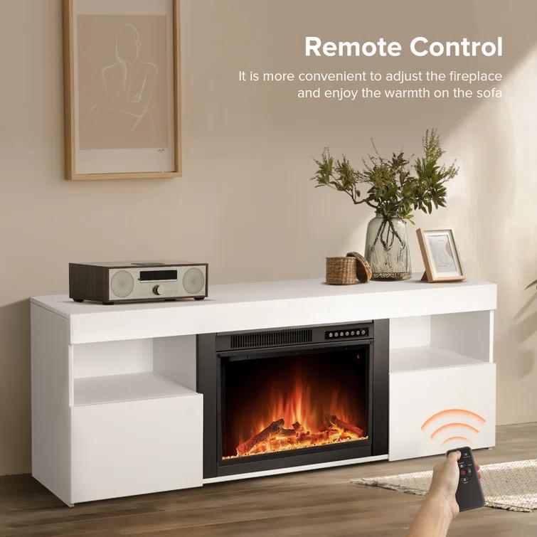 COWSAR COWSAR TV Stand for TVs up to 60" with Electric Fireplace with Remote Control,Adjustable Real 3d Flame Brightness