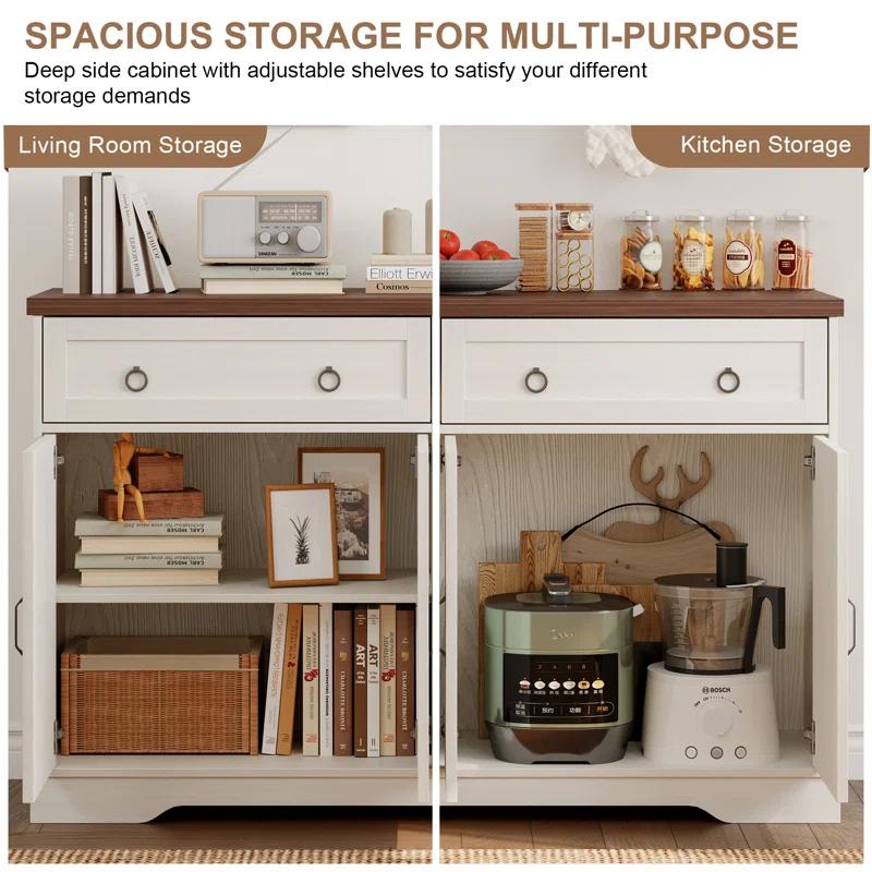 Farmhouse 55" Buffet Sideboard Cabinet With Storage, Coffee Bar Cabinet With 2 Drawers