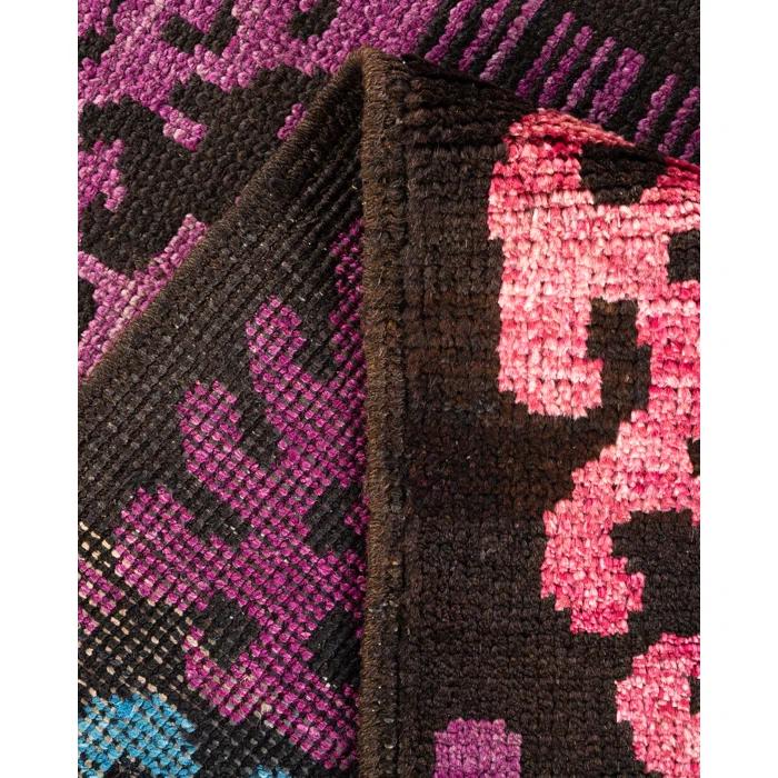 Adorn Luxe Hand-Knotted Wool Area Rug in Purple, Blue, and Pink