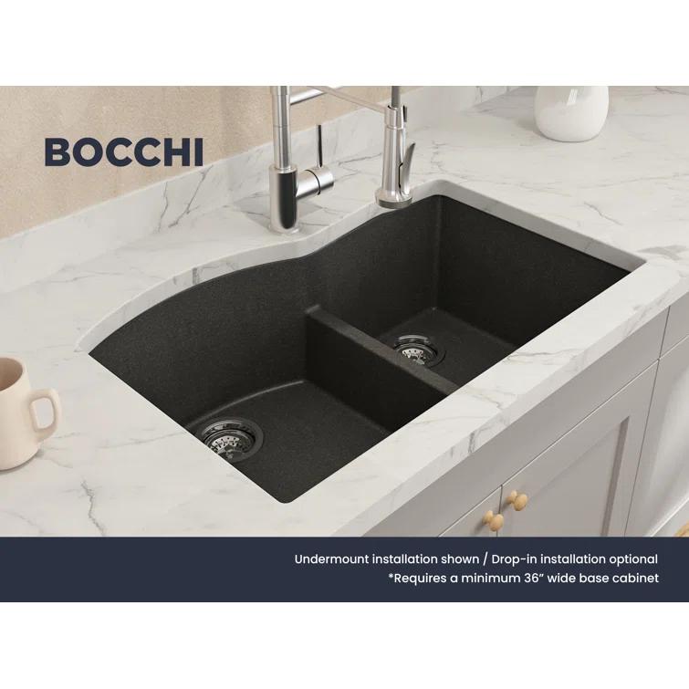 33'' L Drop-In Double Bowl Granite Kitchen Sink