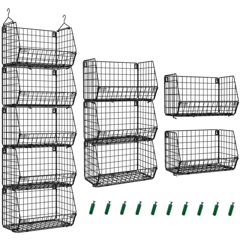 Rebrilliant Hanging Baskets For Organizing, 5 Tier Wall Basket Storage For Kitchen, Wire Closet Organizer Shelves For Small Space, Multifunctional Wall Mounted Baskets For Laundry Room, Pantry, Fruit