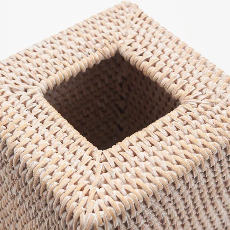 One Allium Way® Rattan Tissue Box Cover Natural Woven Facial Napkin Holder Square (White, 5.5X5.5X5.9 Inch)