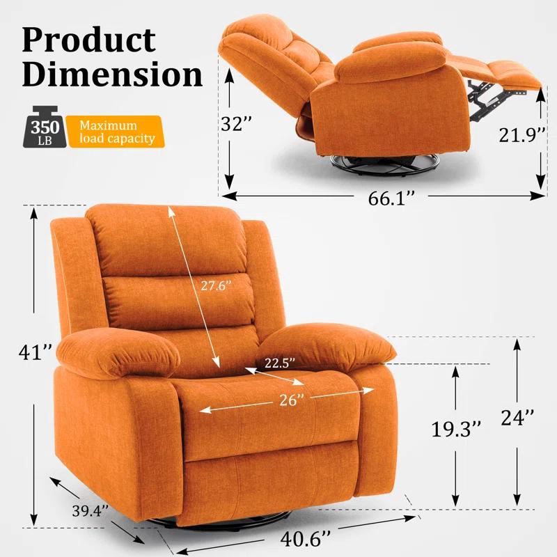 Oversized Orange Faux Leather Recliner with Massage and Heating