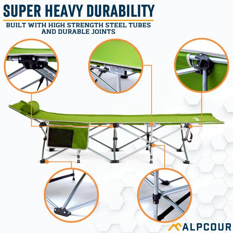 Alpcour Alpcour Folding Camping Cot - Compact Single Person Bed with Pillow for Indoor & Outdoor Use