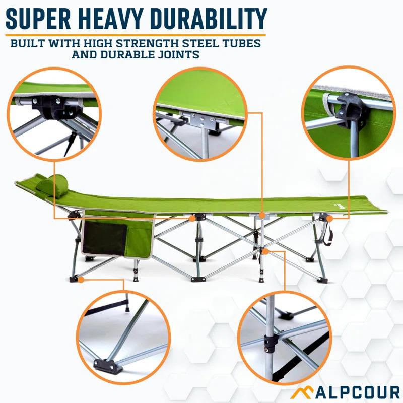 Alpcour Alpcour Folding Camping Cot - Compact Single Person Bed with Pillow for Indoor & Outdoor Use