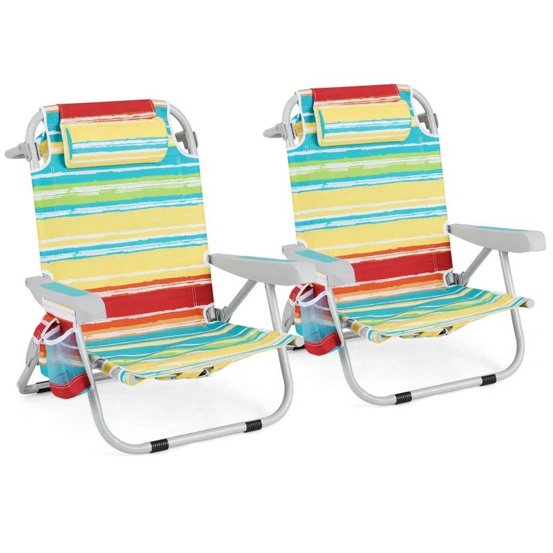 Arlmont & Co. 2 Pcs Folding Beach Chair Lightweight Aluminum Camping Chair With Storage Bag