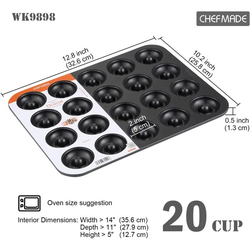 CHEFMADE CHEFMADE Donut Pan, Nonstick 20 Cavity Mini Ring Doughnut Baking Pan