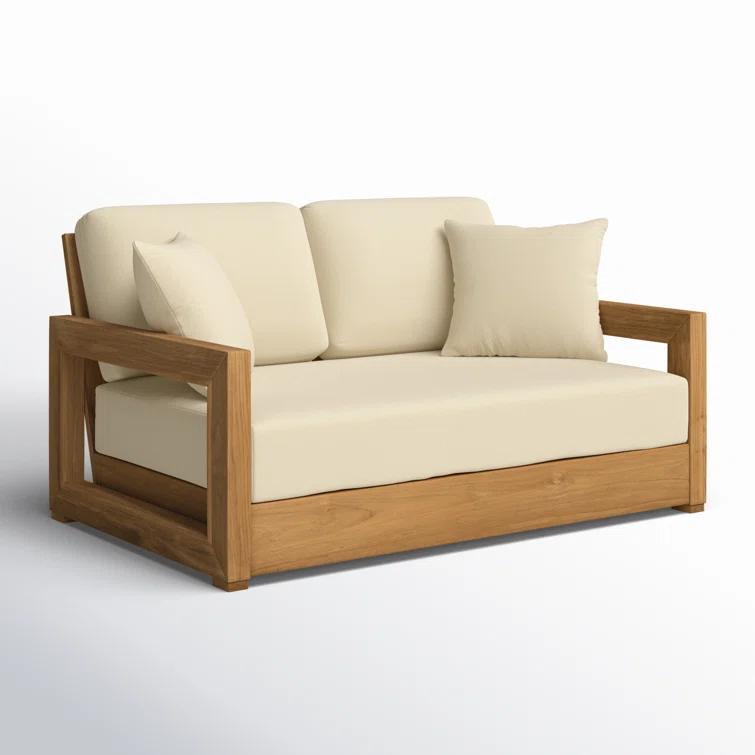 SAFAVIEH OUTDOOR COUTURE Montford 2-Seat Bench Natural Teak / Beige