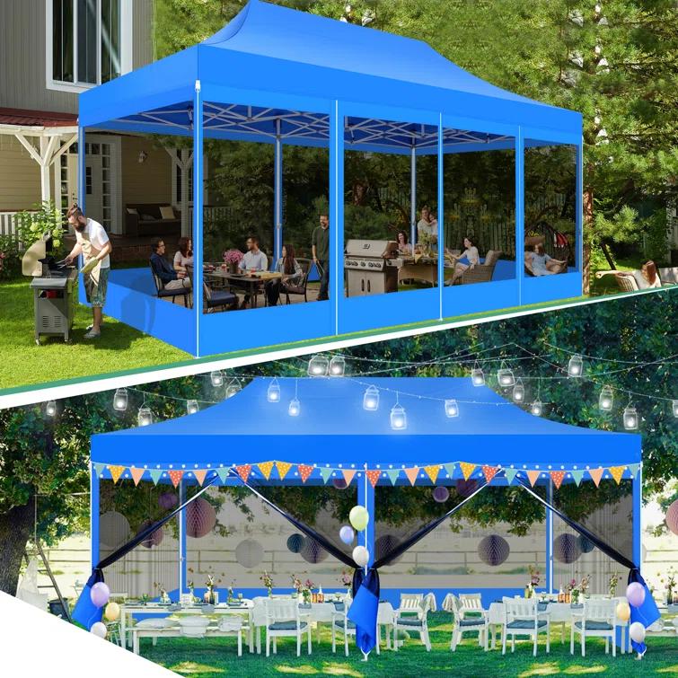 Cobizi 10x20 Canopy Tent, Heavy Duty Pop up Canopy with Sidewalls, Waterproof Easy Setup Canopy with Mosquito Netting, Outdoor Instant Screen Tents for Parties, Wedding, Backyard with Carry Bag