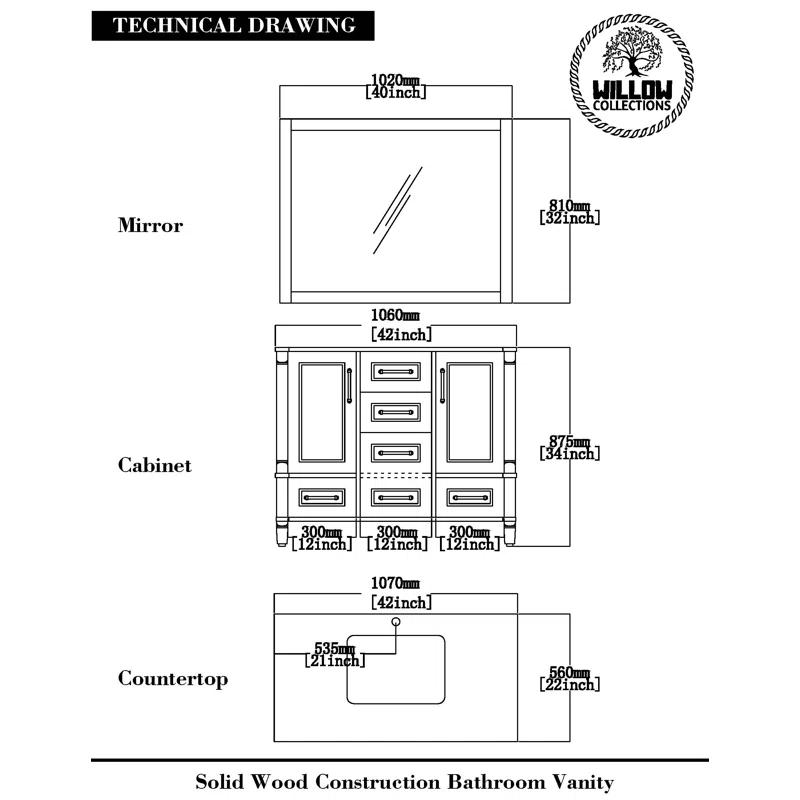 Willow Collections Aberdeen 42'' Single Bathroom Vanity with Quartz Top