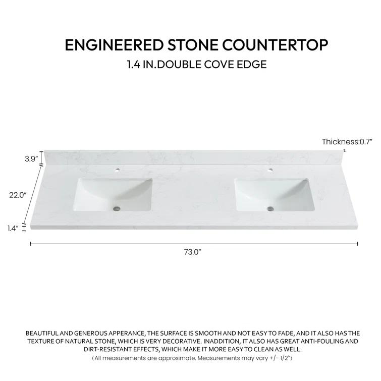 Vinnova Malaga 73'' Stone Double Bathroom Vanity Top with Sink