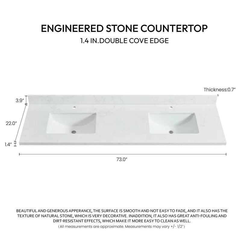 Vinnova Malaga 73'' Stone Double Bathroom Vanity Top with Sink