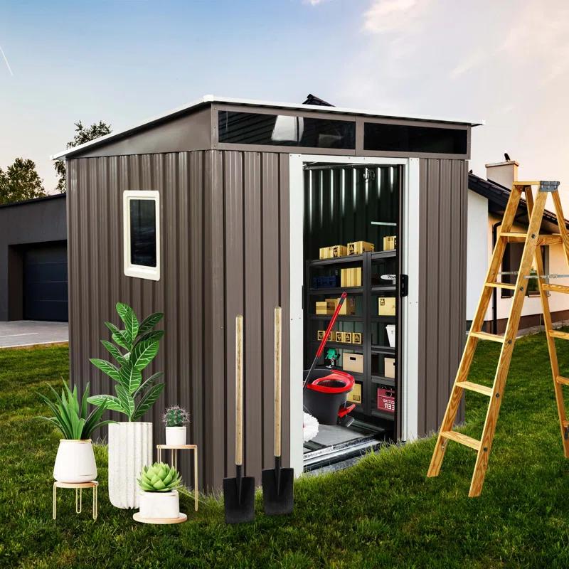 HomeViewto 6Ft X 5Ft Outdoor Metal Storage Shed With Window Transparent Plate