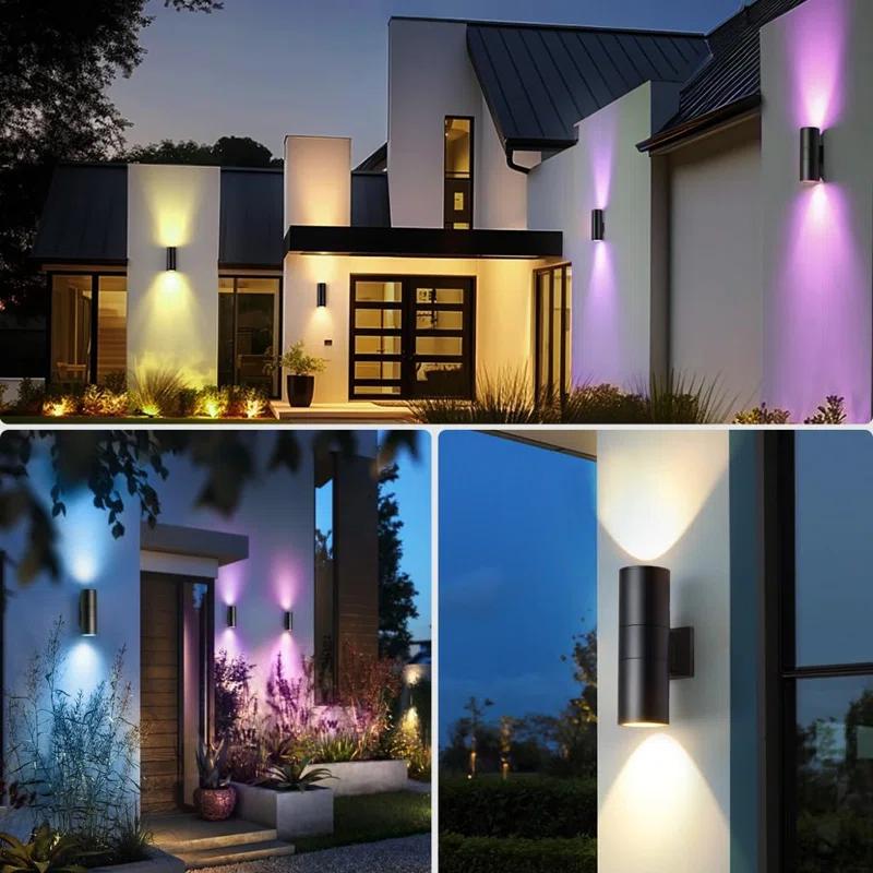 Modern RGB Outdoor Light, 2700K-6500K Ambience Outdoor Wall Sconce Color Changing, Wifi App Control Up Down Lights, Smart Exterior Wall Light For House Porch, Works With Alexa Google Assistant