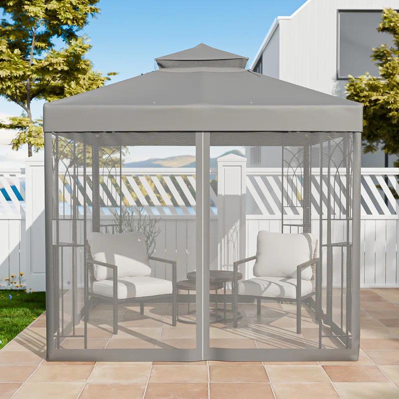 COOS BAY 8 Ft. W x 8 Ft. D Steel Frame Vented Soft Top Patio Gazebo with Mesh Netting, Corner Shelves