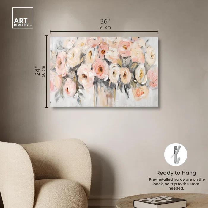 Art Remedy Coral Blush and Beige Floral Canvas Glam Floral Art by Art Remedy