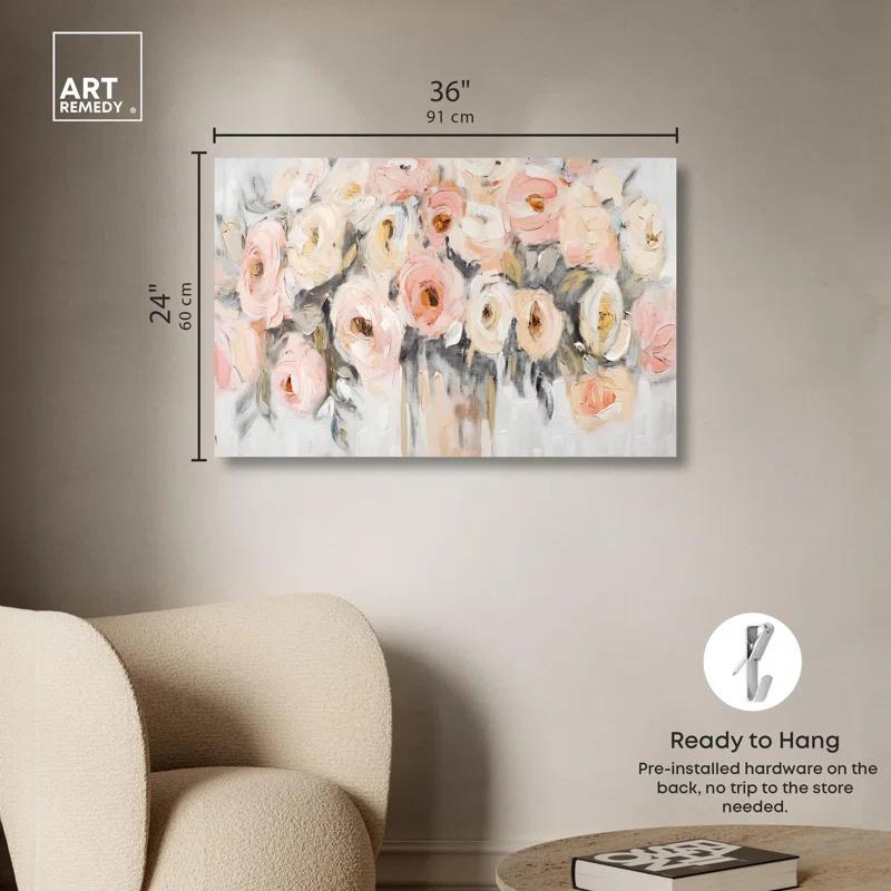 Art Remedy Coral Blush and Beige Floral Canvas Glam Floral Art by Art Remedy